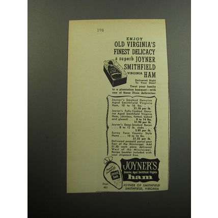 1957 Joyner's Ham Advertisement - Enjoy old Virginia's finest delicacy