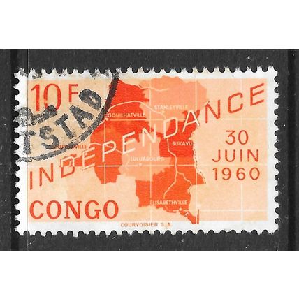 CONGO 1960 INDEPENDENCE 10F USED MAP AFRICA