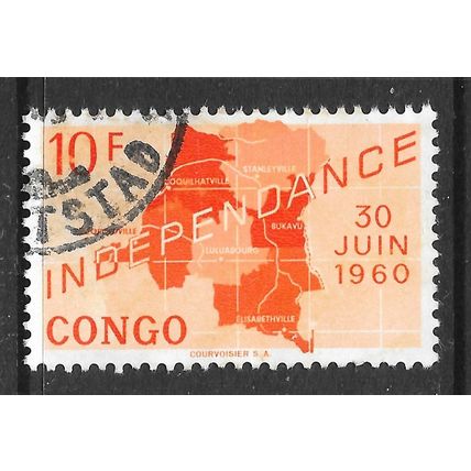 CONGO 1960 INDEPENDENCE 10F USED MAP AFRICA