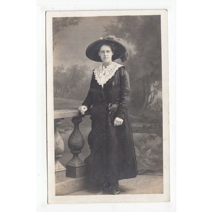 Young Lady with Large Hat Studio Postcard Publisher Sandford Ltd Bradford