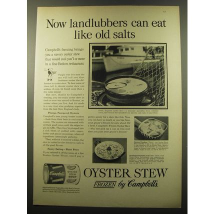 1959 Campbell's Oyster Stew Ad - Now landlubbers can eat like old salts