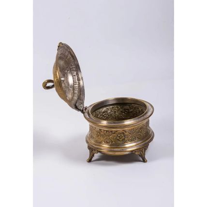 Antique c1900 Etrog Box WMF Warsaw Poland Marked Silver-Plated Repousse, H 12 cm
