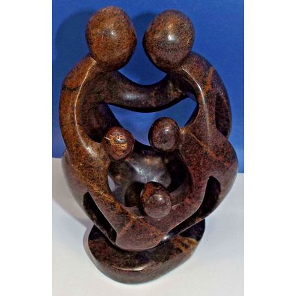 Rare 5 People Vintage Abstract Marble Sculpture Family Child African Art