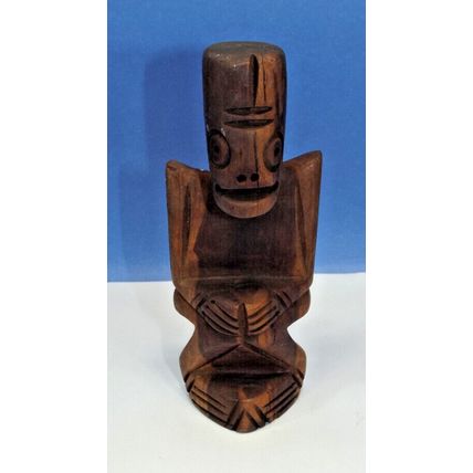 Handmade Carved Wooden 2 Tone Wood Sculptures of Dominican Shaman For Good Luck