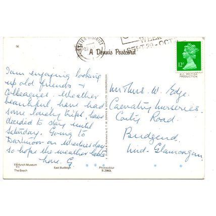 Budleigh - Devon - Postally Used - Exeter District 22nd September 1986 Postmark
