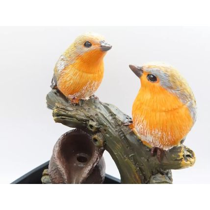 Water Fountain Robins on a Log 18 CM LED Colour Changing Home Decor Gift