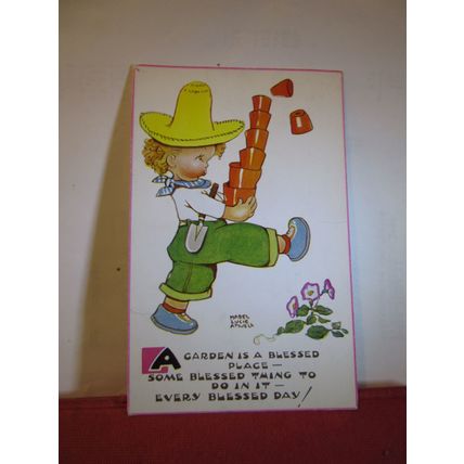 A GARDEN IS A BLESSED PLACE used vintage postcard Mabel Lucy Atwell 1959 pm =