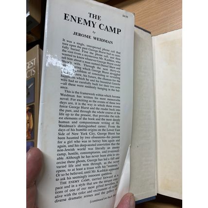 1958 1ST US EDITION JEROME WEIDMAN "THE ENEMY CAMP" FICTION HARDBACK BOOK (P5)