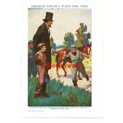 Abraham Lincoln Waits For News With His Son, Book Illustration (Print), c 1950