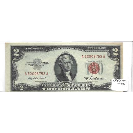 1953-A US Red seal $2.00 Bill UNC