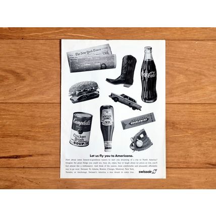 1988 Swissair Airlines Ad, Let Us Fly You To Americana, Original Print Paper Ad