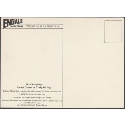 Stuart Damon as Craig Stirling, The Champions, 1989 - Engale Marketing Postcard