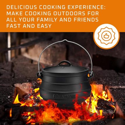 Bruntmor Pre-Seasoned Cast Iron Cauldron - 6 Quart African Potjie Pot with Lid -