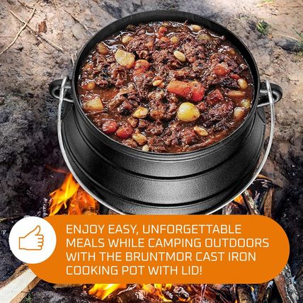 Bruntmor Pre-Seasoned Cast Iron Cauldron - 6 Quart African Potjie Pot with Lid -