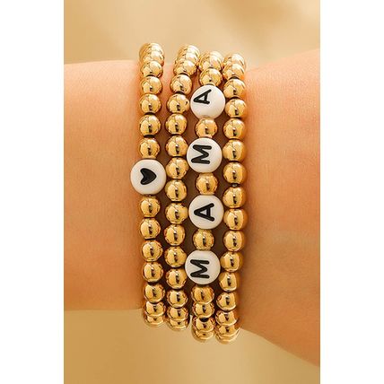 Gold MAMA Heart Bead 4Pcs Bracelets Set