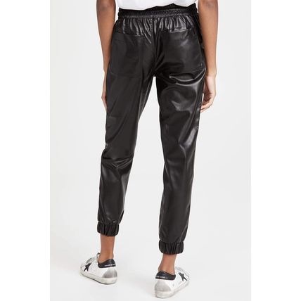 Black Faux Leather Ankle Smocked Waist Drawstring Joggers
