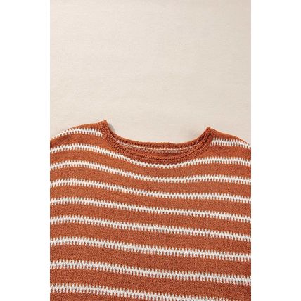 Brown Stripe Drop Shoulder Casual Sweater