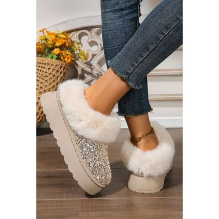 Gold Sequin Plush Lined Thick Sole Snow Boots