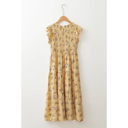 Yellow Boho Floral Print Ruffle Smocked Flowy Summer Dress