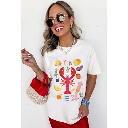 White Crawfish Food Ingredient Graphic Crewneck Tee