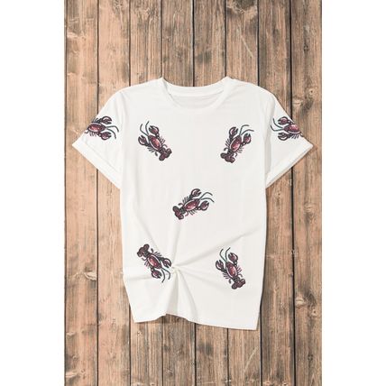 White Sequined Lobster Crewneck Tee