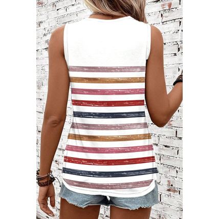 Red Stripe Rainbow Round Neck Tank Top