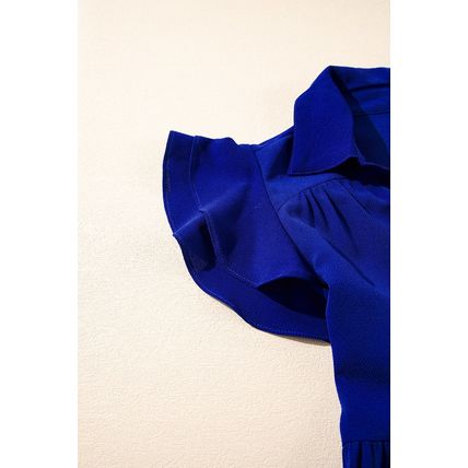 Bluing Ruffled Short Sleeve Collared V Neck Tiered Midi Dress