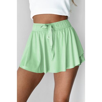 Light Green Drawstring High Waist Lined Tennis Skorts