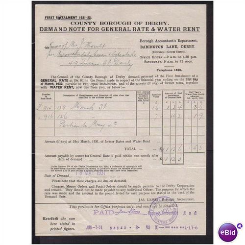 COUNTY BOROUGH OF DERBY,DEMAND NOTE ,18MAY31