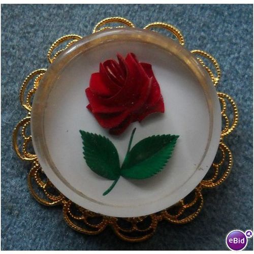 Vintage Lucite Reverse Carved Rose Costume Jewelry Brooch