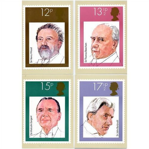 GREAT BRITAIN 1980 MUSIC - BRITISH CONDUCTORS PHQ NO 46 PHQ CARDS SET 4 MINT