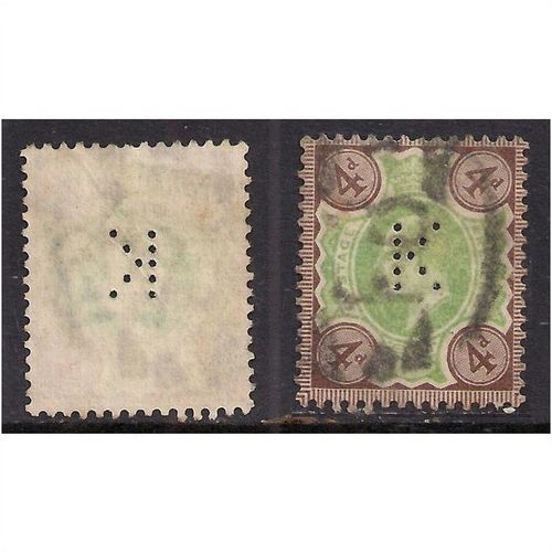 GB 1902 - 10 KEV11 4d Brown & Green " K " Perfins.(L745 )