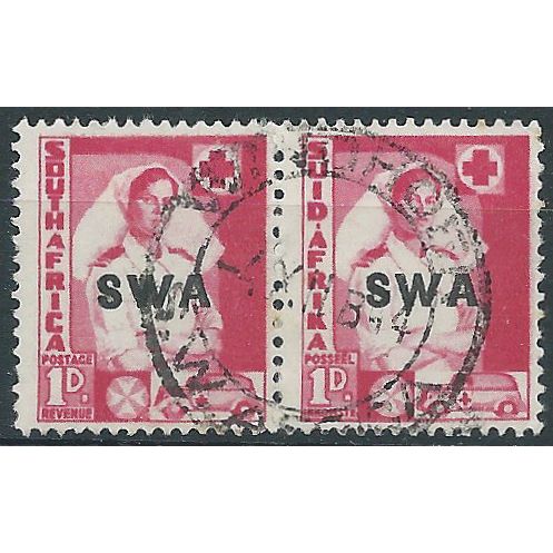 SWA 1941 SG115 1d Carmine WAR EFFORT PAIR Fine Used . .