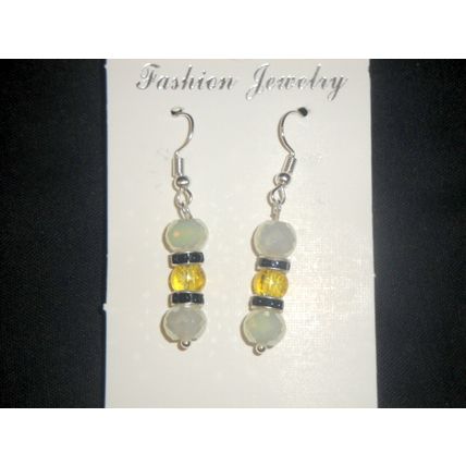 Slim elegant fire polished white & yellow glass with crystal earrings