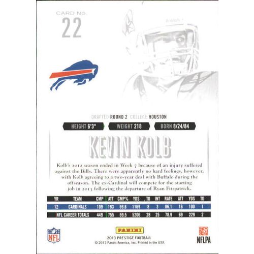 2013 Panini Prestige Football Kevin Kolb