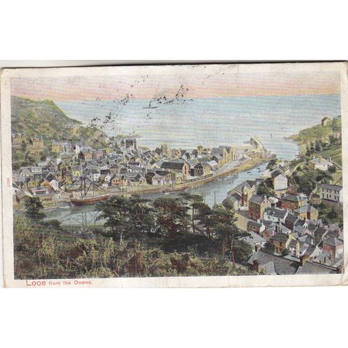 Vintage colour Postcard - Looe, Cornwall view from the Downs - Peacock Card