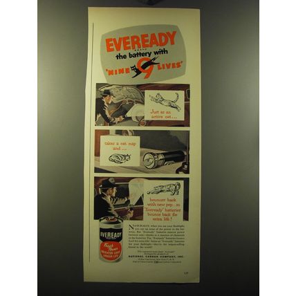 1949 Eveready Batteries Ad - Eveready the battery with nine lives