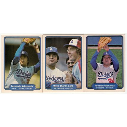 Three 1982 Fleer Fernando Valenzuela cards #27, #635, #636 with Gary Carter