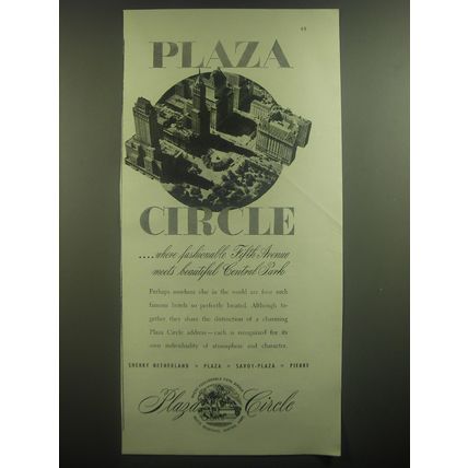 1946 Plaza Circle Ad - Where fashionable fifth avenue meets central park