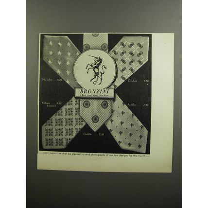 1952 Bronzini Ties Advertisement - Goldoni, Achilles, Carlyle, Voltaire