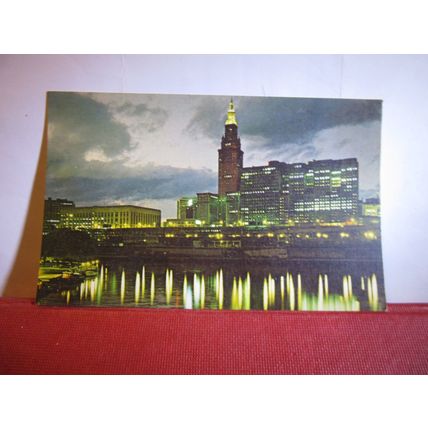 night skyline, CLEVELAND, OHIO, USA used postcard =