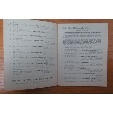 1952 PENDLE FOREST and CRAVEN HARRIERS HUNT POINT TO POINT RACECARD @ SAWLEY
