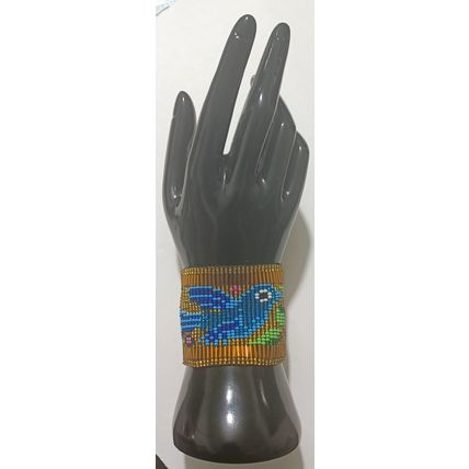 Traditional Huichol Art. Mexico Glass Seed Beads Bracelet. Legendary birds 3