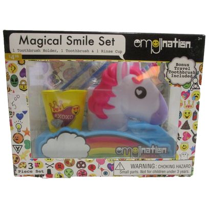 UNICORN 3-Pc Magical Smile Set Emojination Kids Toothbrush, Holder, & Rinse Cup
