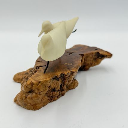 Vtg John Perry Seagull Running on Burl Wood Base Sculpture Signed 1986 Figurine