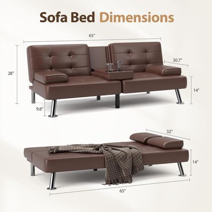 Shahoo Convertible Folding Futon Sofa Bed Sleeper Couch for Living Room Faux Lea