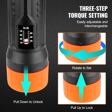 VEVOR 1/4" Drive Torque Screwdriver Wrench Set | 10-70 In-Lbs Torque Adjustment