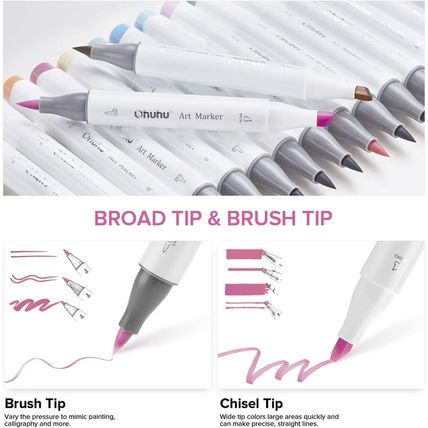 Ohuhu Pastel Markers Brush Tip - 48 Pastel Colors Double Tipped, Marker Set of H