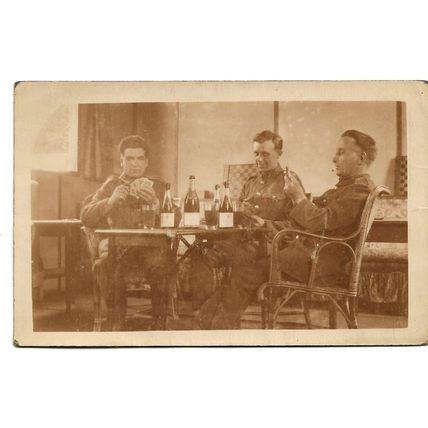 Postcard British soldiers sitting at table playing cards posed photo ? barracks