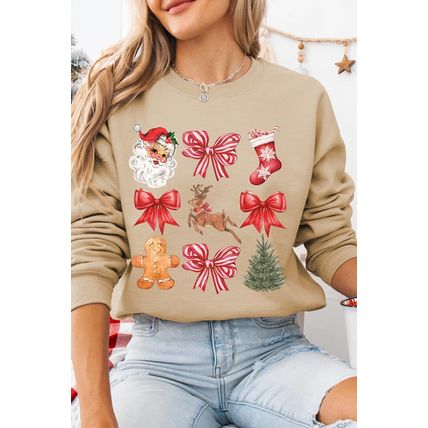 Khaki Christmas Pattern Graphic Crew Neck Sweatshirt